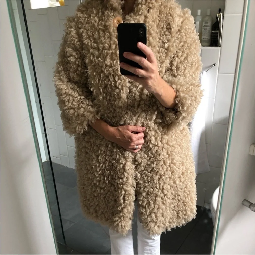 H’s Cabinet Boucle Knit Coat with Hood size Small